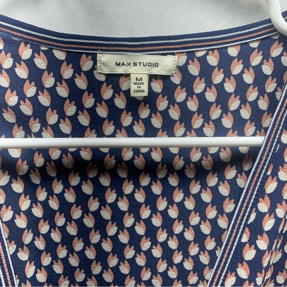 Max Studio Floral Ruffle Wrap Dress M Blue Pink - Picture 5 of 6